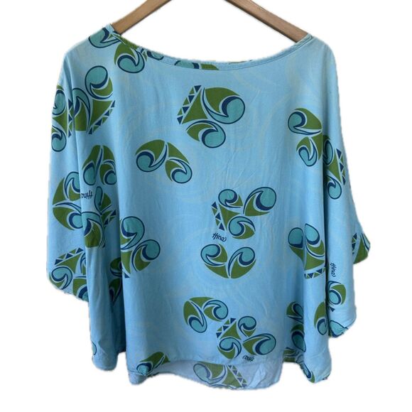Hina Hawaiian Tribal Graphic Design Oversized Batwing Poncho Blouse Top S - Picture 1 of 6